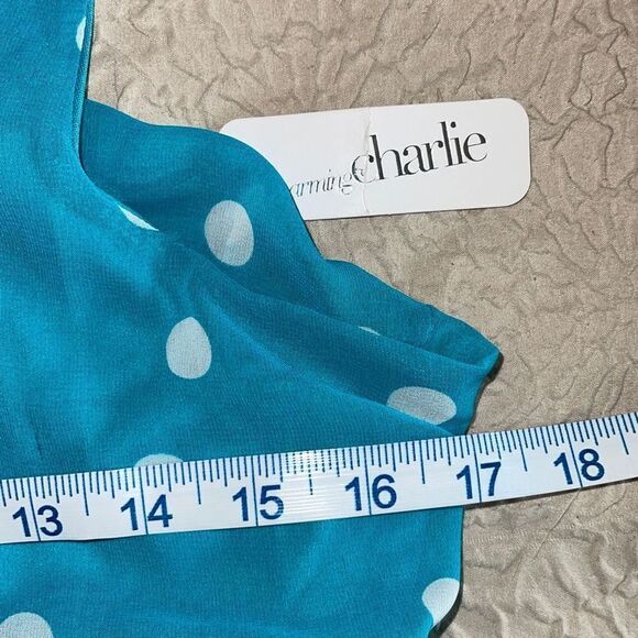 Charming Charlie Womens Polka Dots Dress Sleeveless Lined Chiffon Medium‎ Blue - Picture 9 of 11